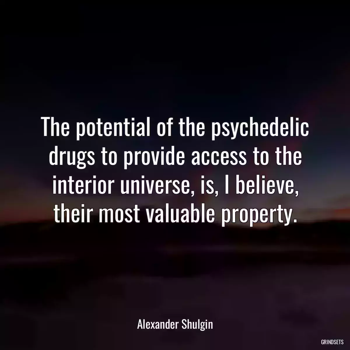 The potential of the psychedelic drugs to provide access to the interior universe, is, I believe, their most valuable property.