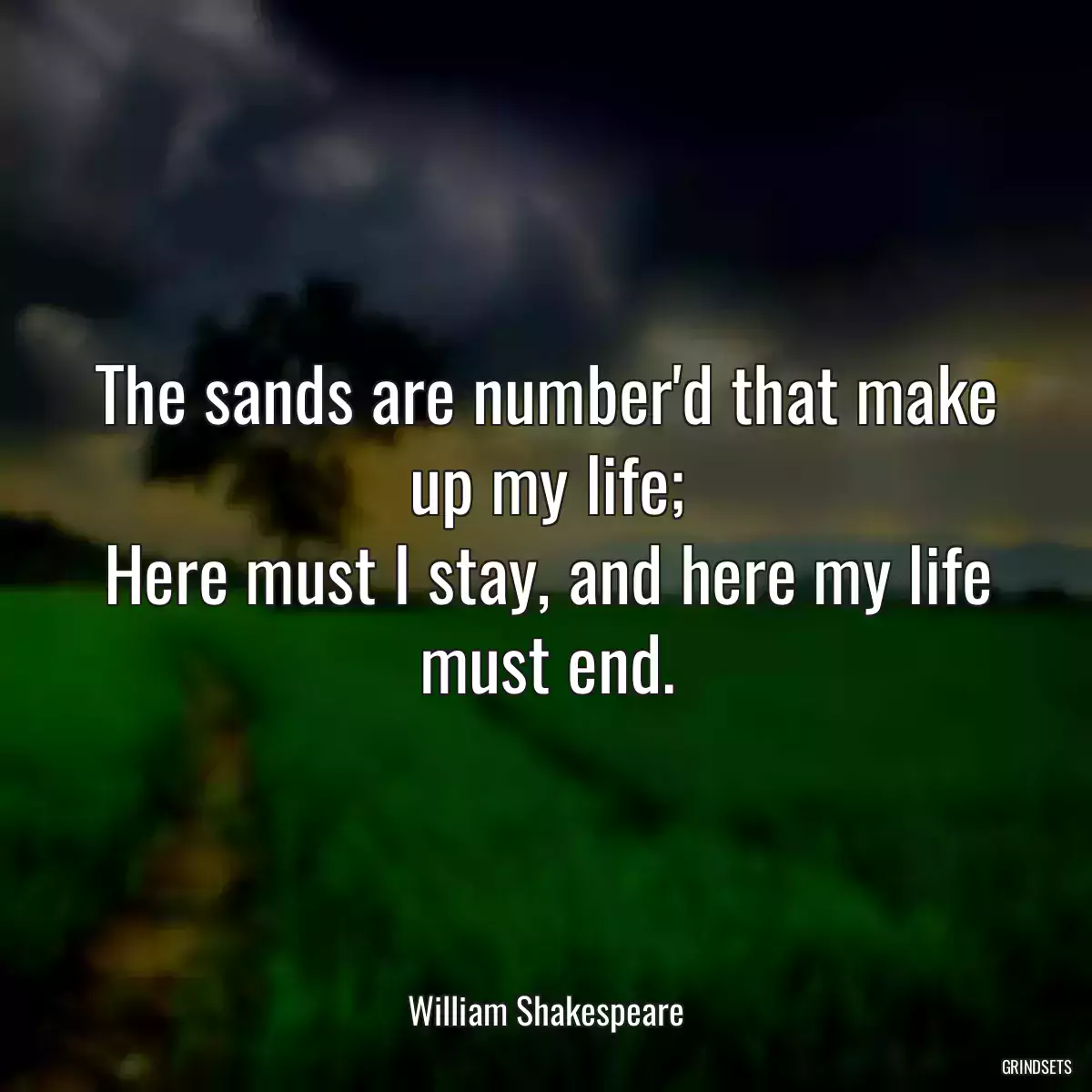 The sands are number\'d that make up my life;
Here must I stay, and here my life must end.