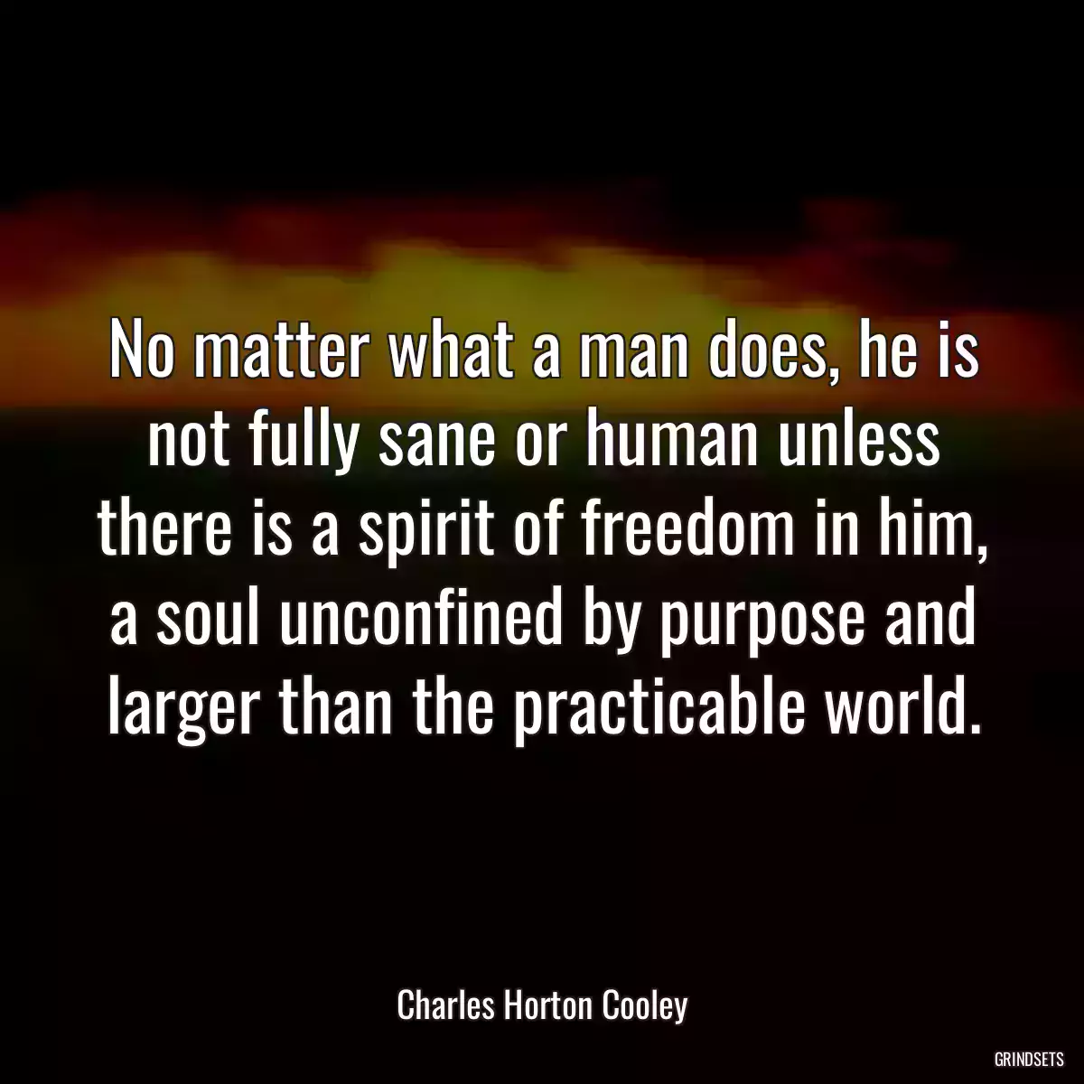 No matter what a man does, he is not fully sane or human unless there is a spirit of freedom in him, a soul unconfined by purpose and larger than the practicable world.