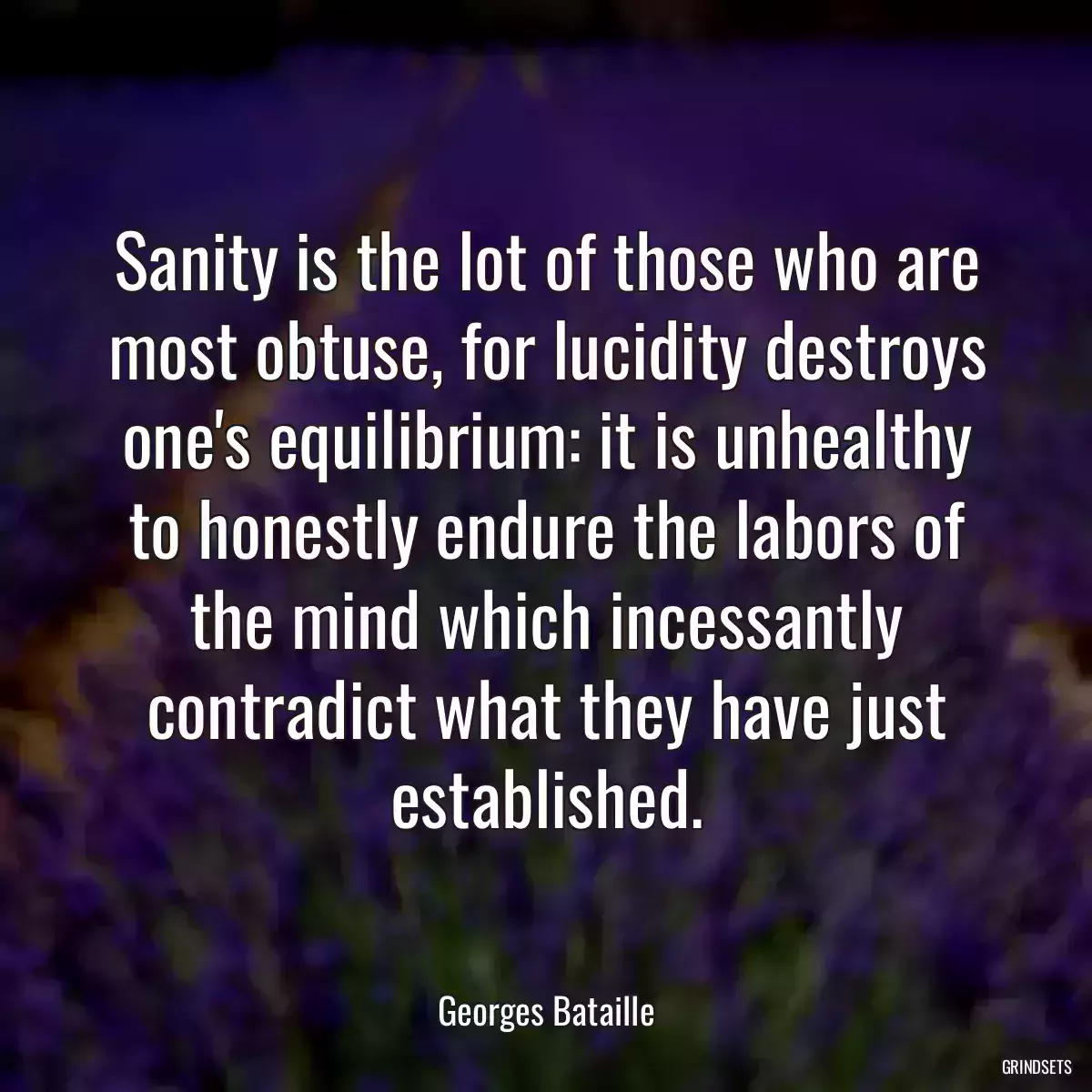 Sanity is the lot of those who are most obtuse, for lucidity destroys one\'s equilibrium: it is unhealthy to honestly endure the labors of the mind which incessantly contradict what they have just established.