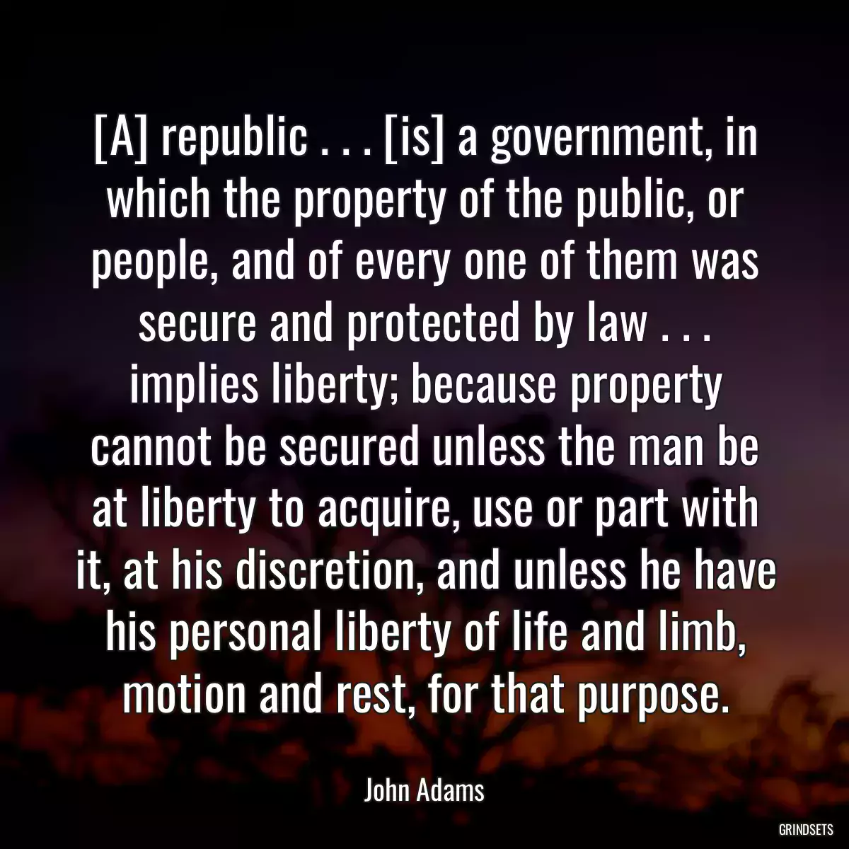 [A] republic . . . [is] a government, in which the property of the public, or people, and of every one of them was secure and protected by law . . . implies liberty; because property cannot be secured unless the man be at liberty to acquire, use or part with it, at his discretion, and unless he have his personal liberty of life and limb, motion and rest, for that purpose.