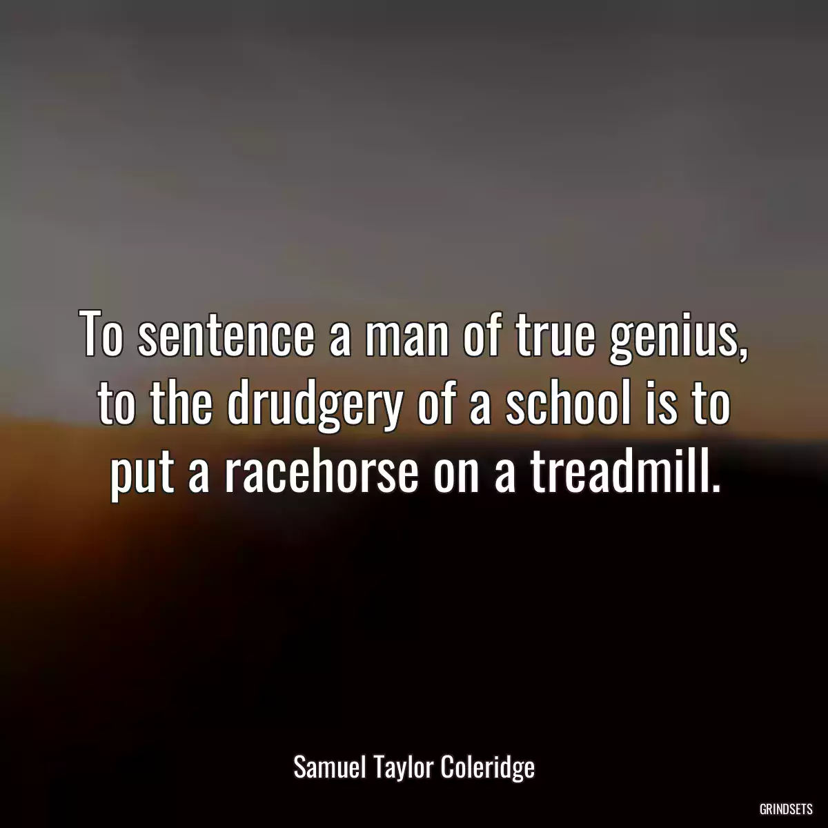 To sentence a man of true genius, to the drudgery of a school is to put a racehorse on a treadmill.