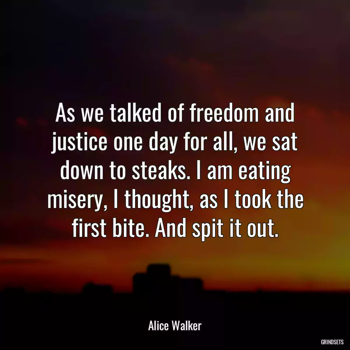 As we talked of freedom and justice one day for all, we sat down to steaks. I am eating misery, I thought, as I took the first bite. And spit it out.