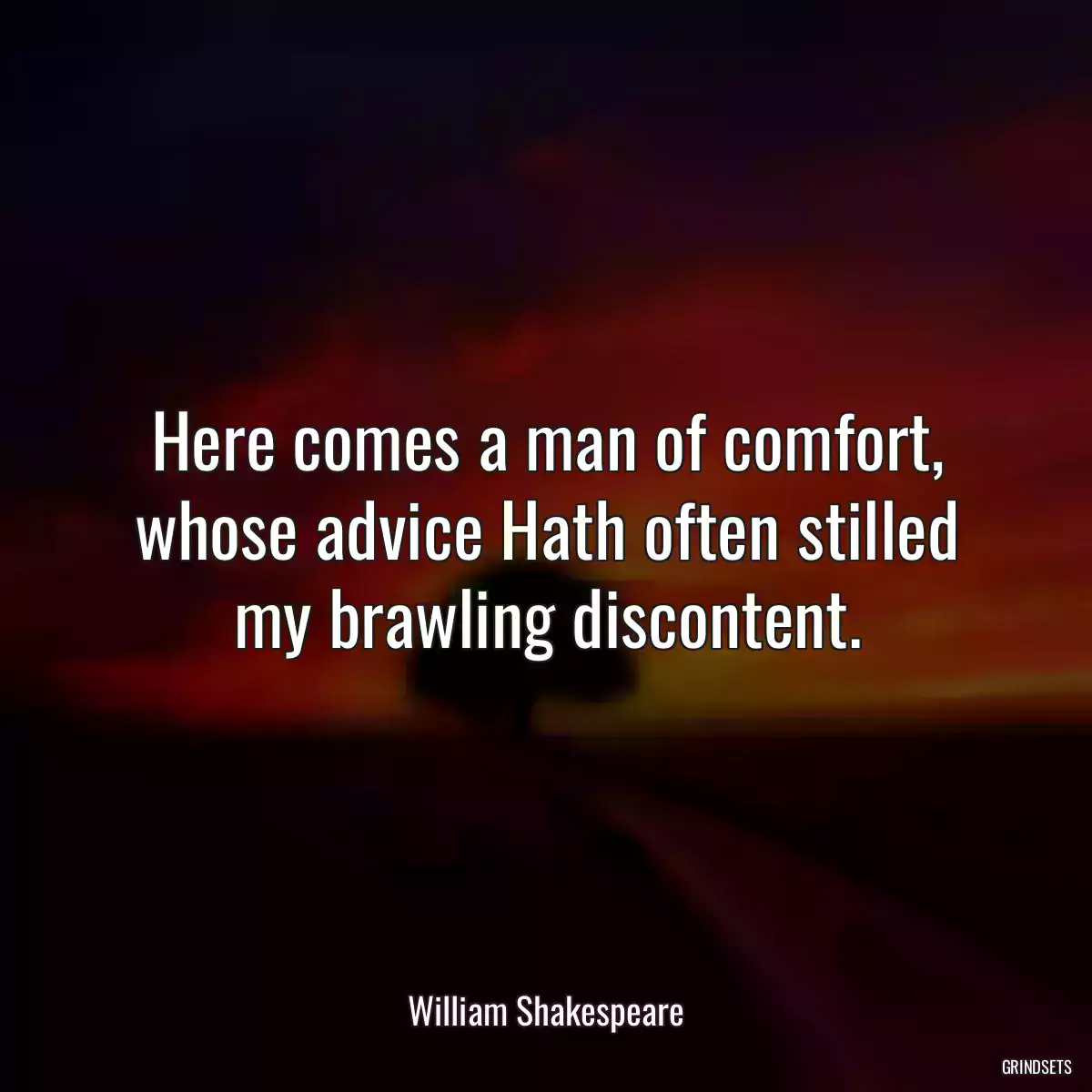 Here comes a man of comfort, whose advice Hath often stilled my brawling discontent.
