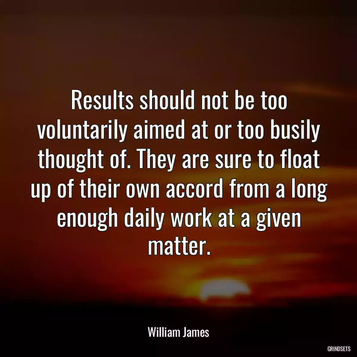 Results should not be too voluntarily aimed at or too busily thought of. They are sure to float up of their own accord from a long enough daily work at a given matter.