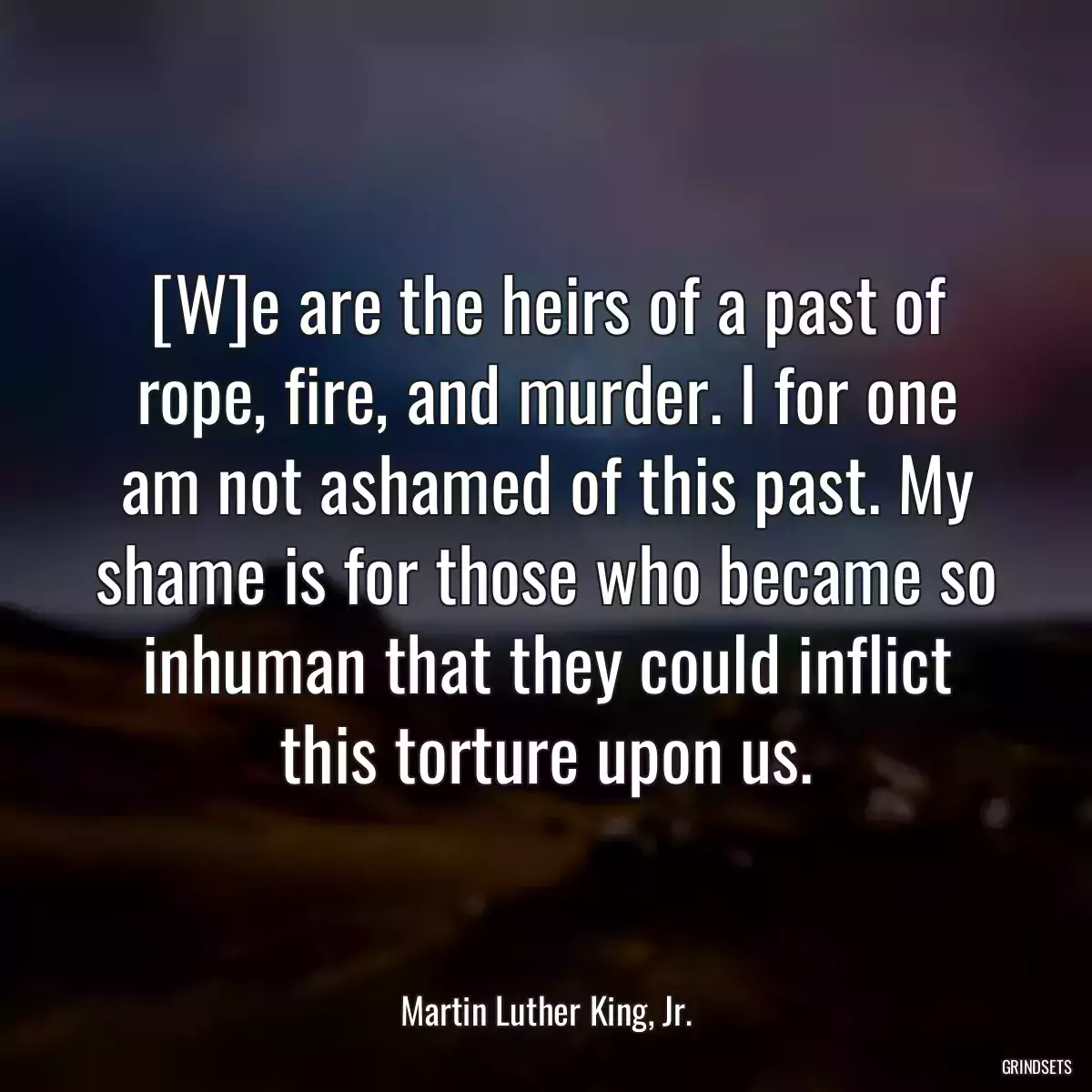 [W]e are the heirs of a past of rope, fire, and murder. I for one am not ashamed of this past. My shame is for those who became so inhuman that they could inflict this torture upon us.