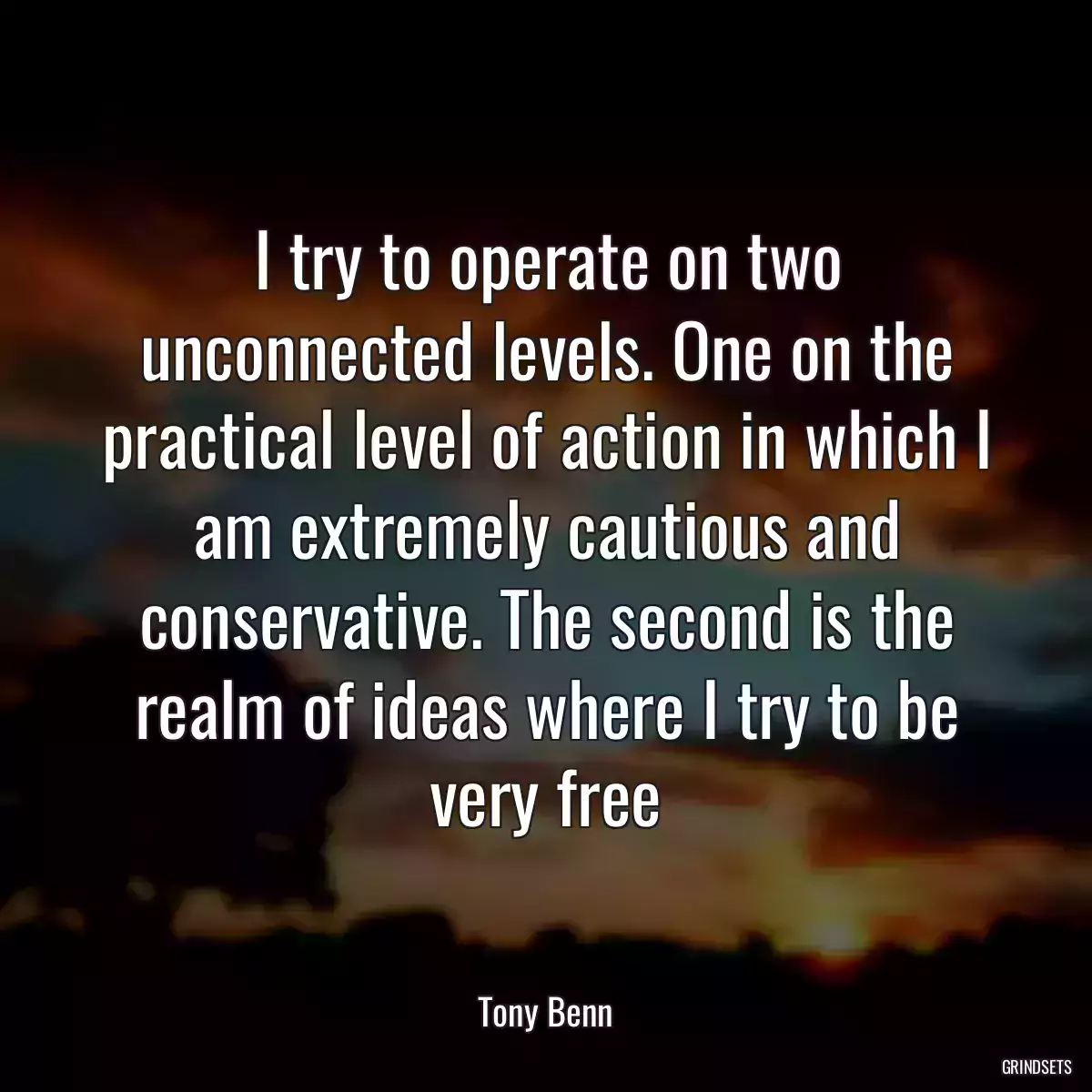 I try to operate on two unconnected levels. One on the practical level of action in which I am extremely cautious and conservative. The second is the realm of ideas where I try to be very free