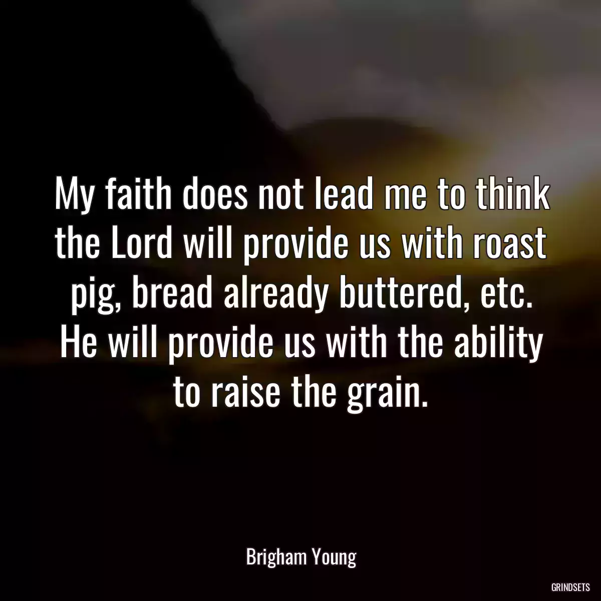 My faith does not lead me to think the Lord will provide us with roast pig, bread already buttered, etc. He will provide us with the ability to raise the grain.