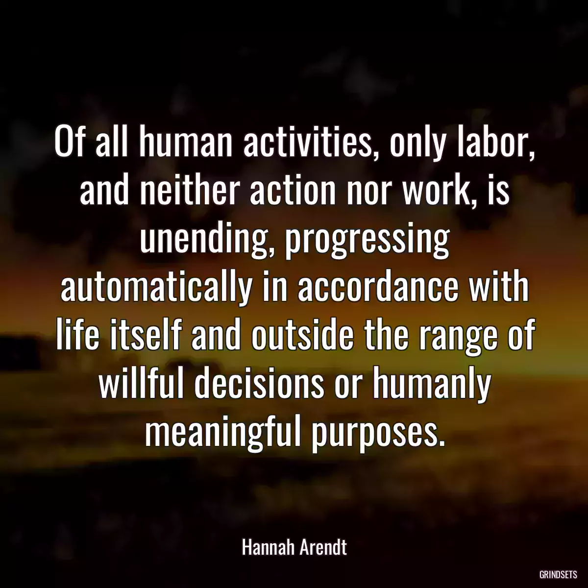 Of all human activities, only labor, and neither action nor work, is unending, progressing automatically in accordance with life itself and outside the range of willful decisions or humanly meaningful purposes.