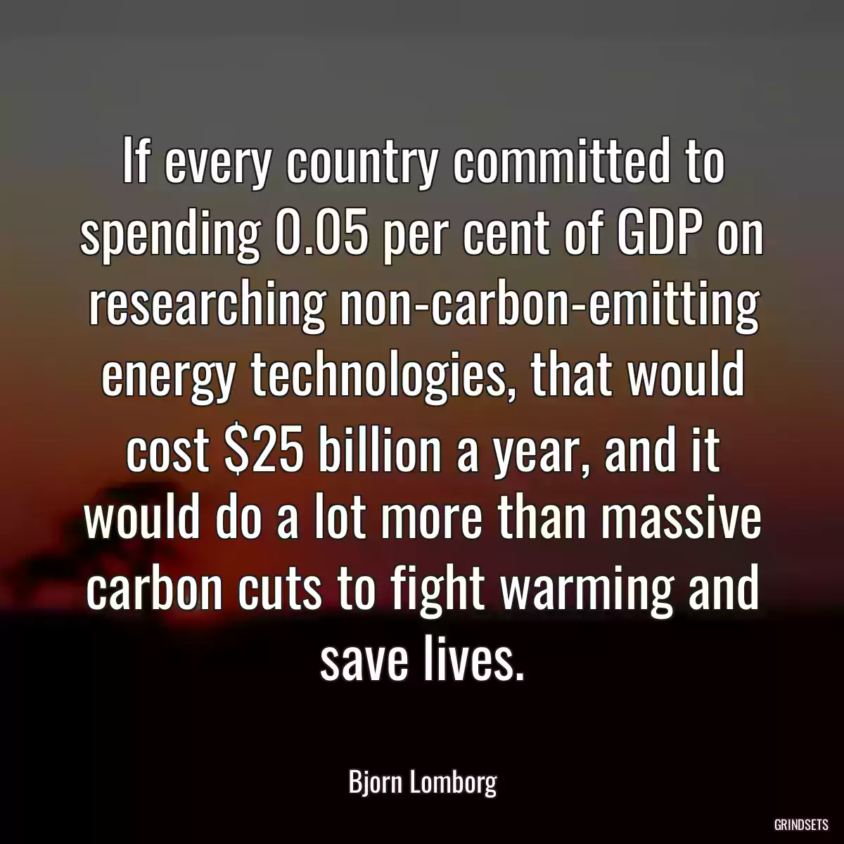 If every country committed to spending 0.05 per cent of GDP on researching non-carbon-emitting energy technologies, that would cost $25 billion a year, and it would do a lot more than massive carbon cuts to fight warming and save lives.