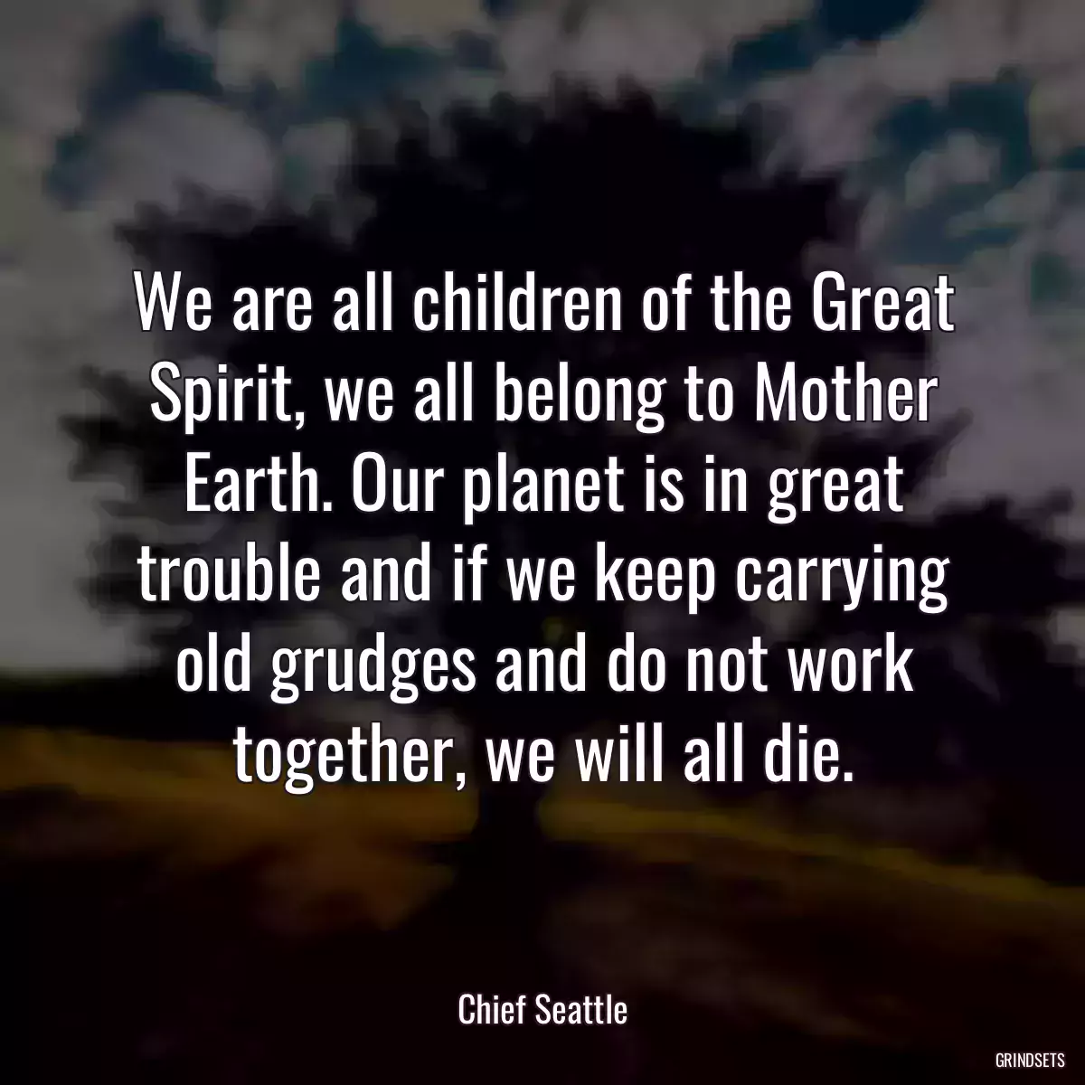 We are all children of the Great Spirit, we all belong to Mother Earth. Our planet is in great trouble and if we keep carrying old grudges and do not work together, we will all die.