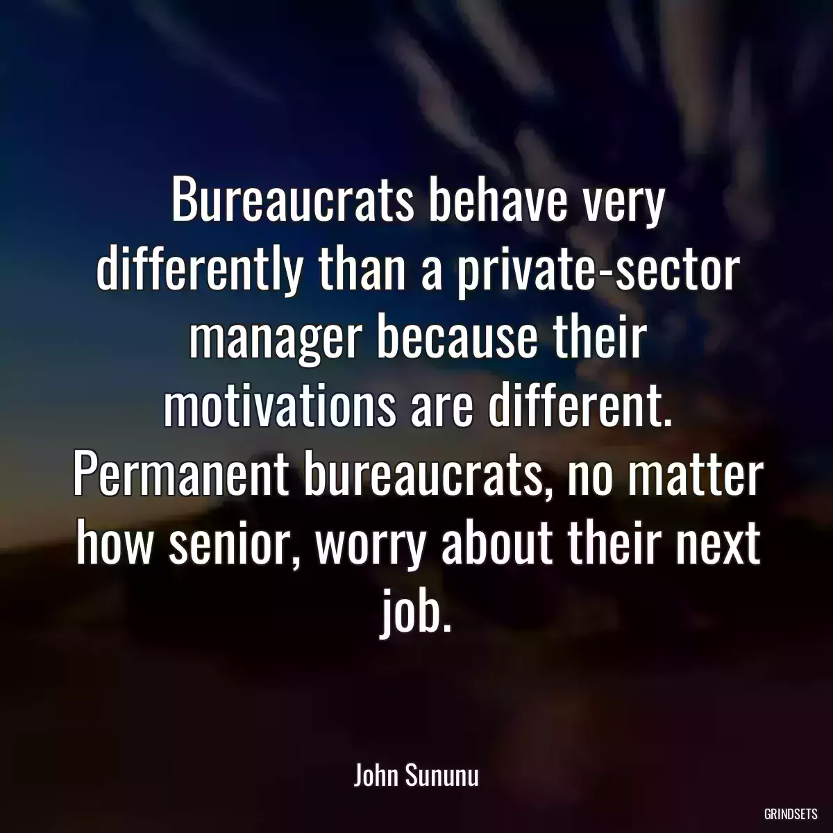 Bureaucrats behave very differently than a private-sector manager because their motivations are different. Permanent bureaucrats, no matter how senior, worry about their next job.