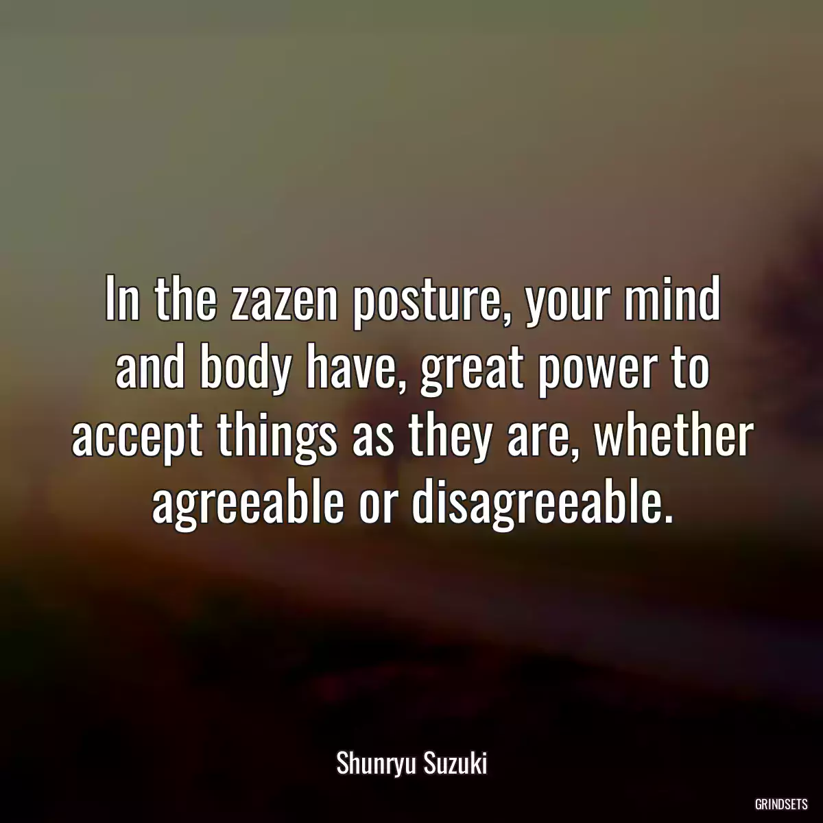 In the zazen posture, your mind and body have, great power to accept things as they are, whether agreeable or disagreeable.