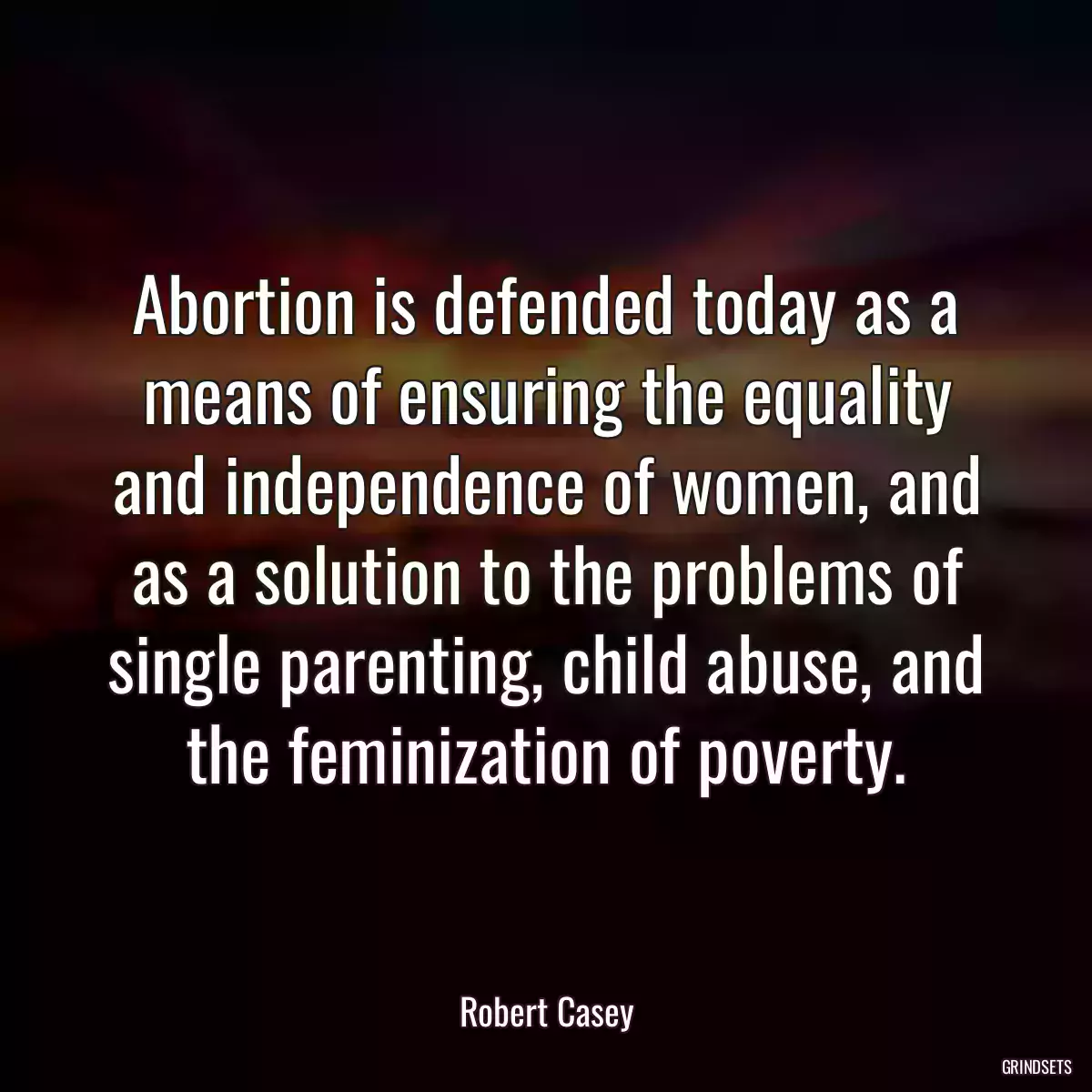 Abortion is defended today as a means of ensuring the equality and independence of women, and as a solution to the problems of single parenting, child abuse, and the feminization of poverty.