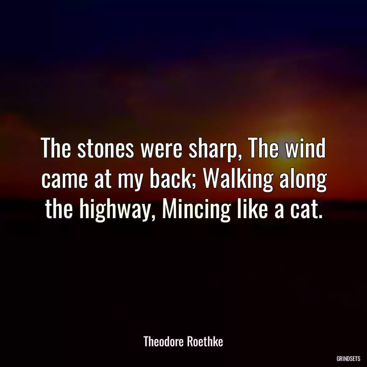 The stones were sharp, The wind came at my back; Walking along the highway, Mincing like a cat.