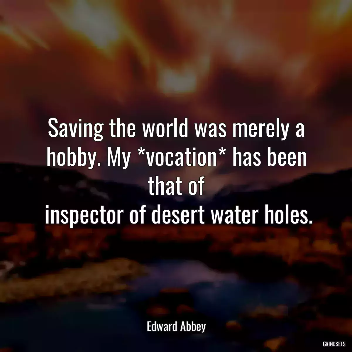 Saving the world was merely a hobby. My *vocation* has been that of
 inspector of desert water holes.