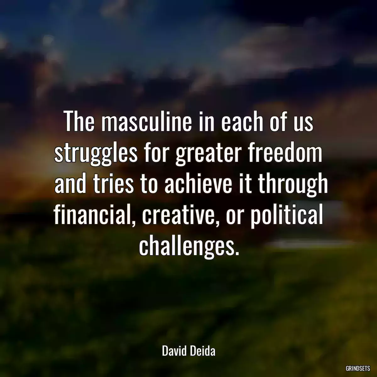 The masculine in each of us struggles for greater freedom
 and tries to achieve it through financial, creative, or political challenges.