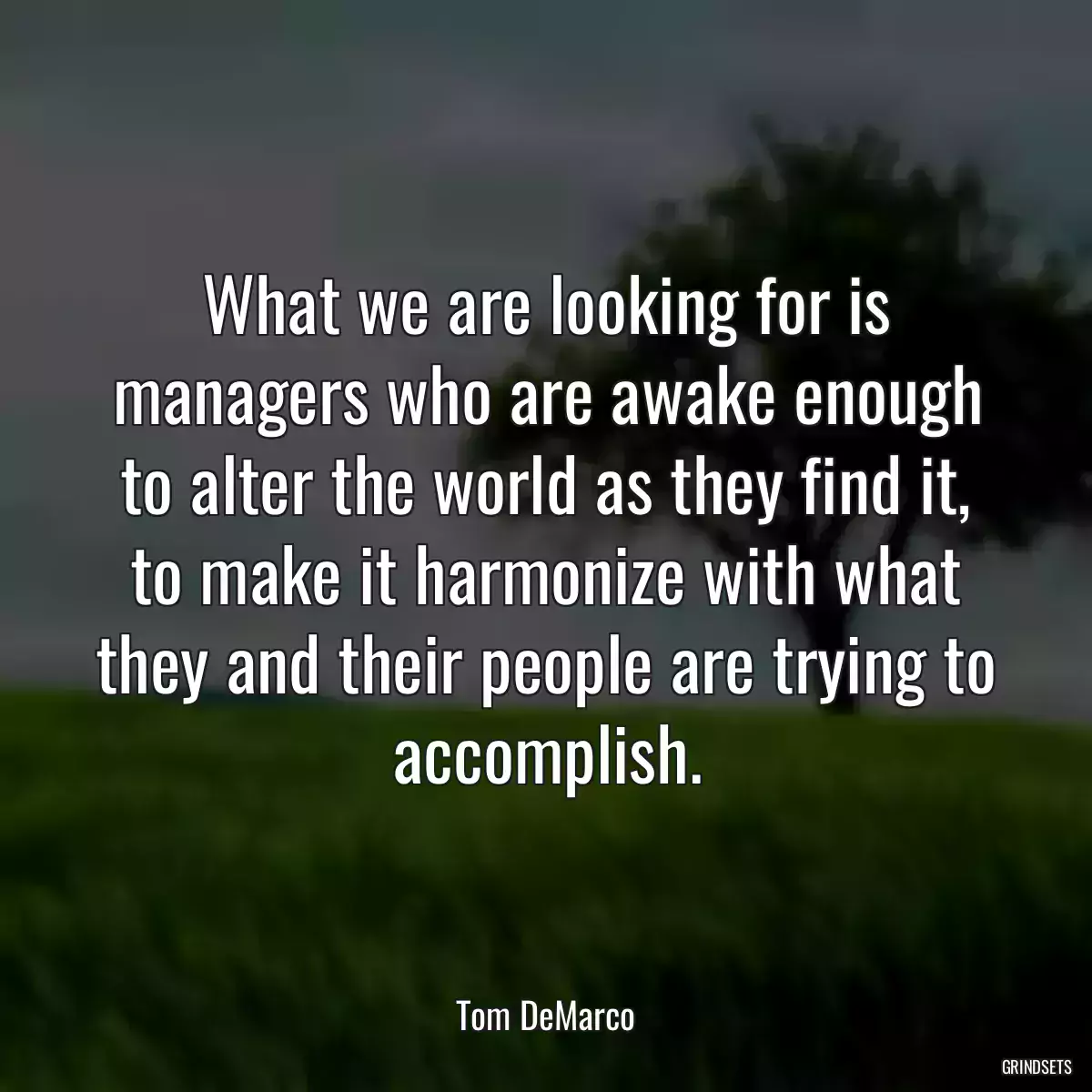 What we are looking for is managers who are awake enough to alter the world as they find it, to make it harmonize with what they and their people are trying to accomplish.