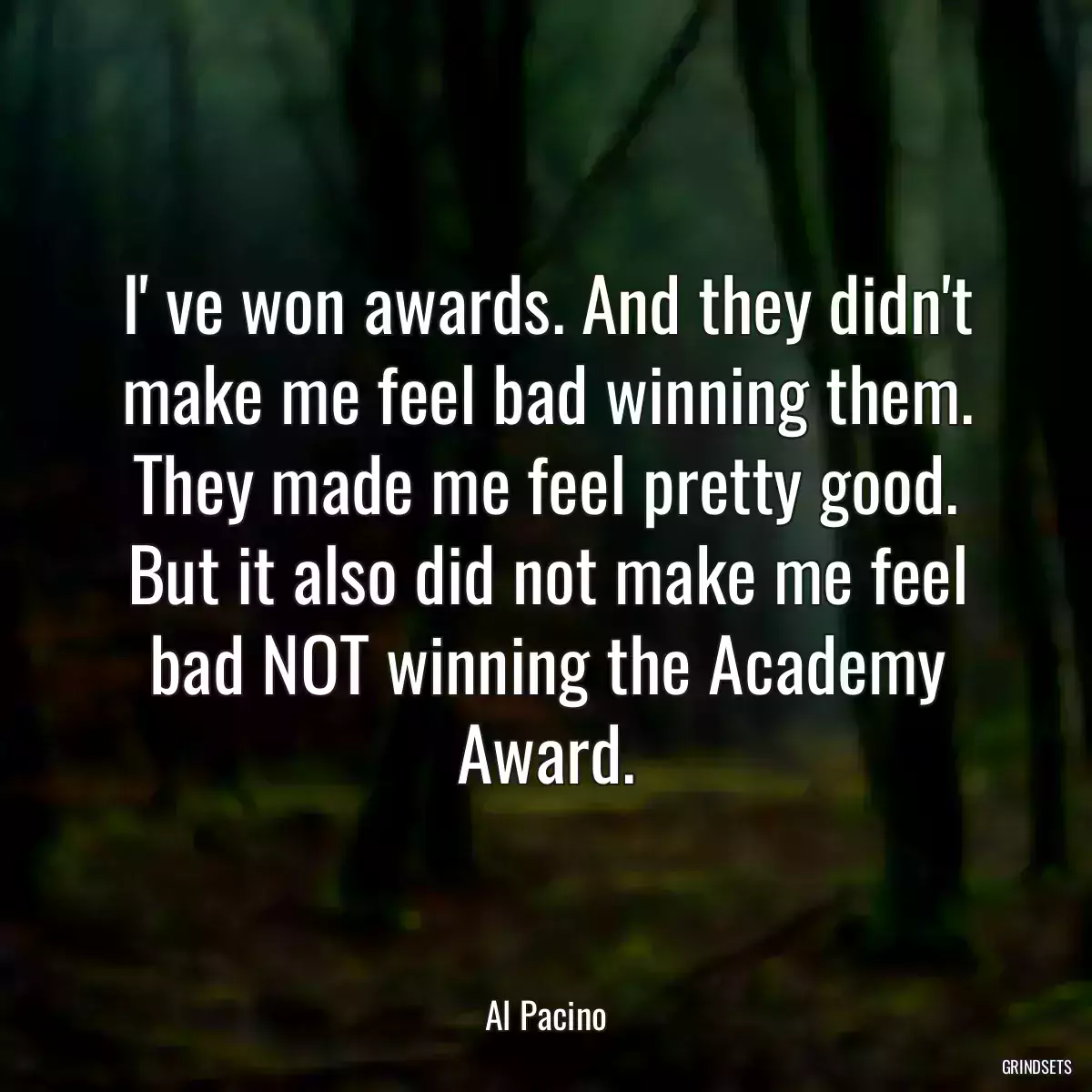 I\' ve won awards. And they didn\'t make me feel bad winning them. They made me feel pretty good. But it also did not make me feel bad NOT winning the Academy Award.