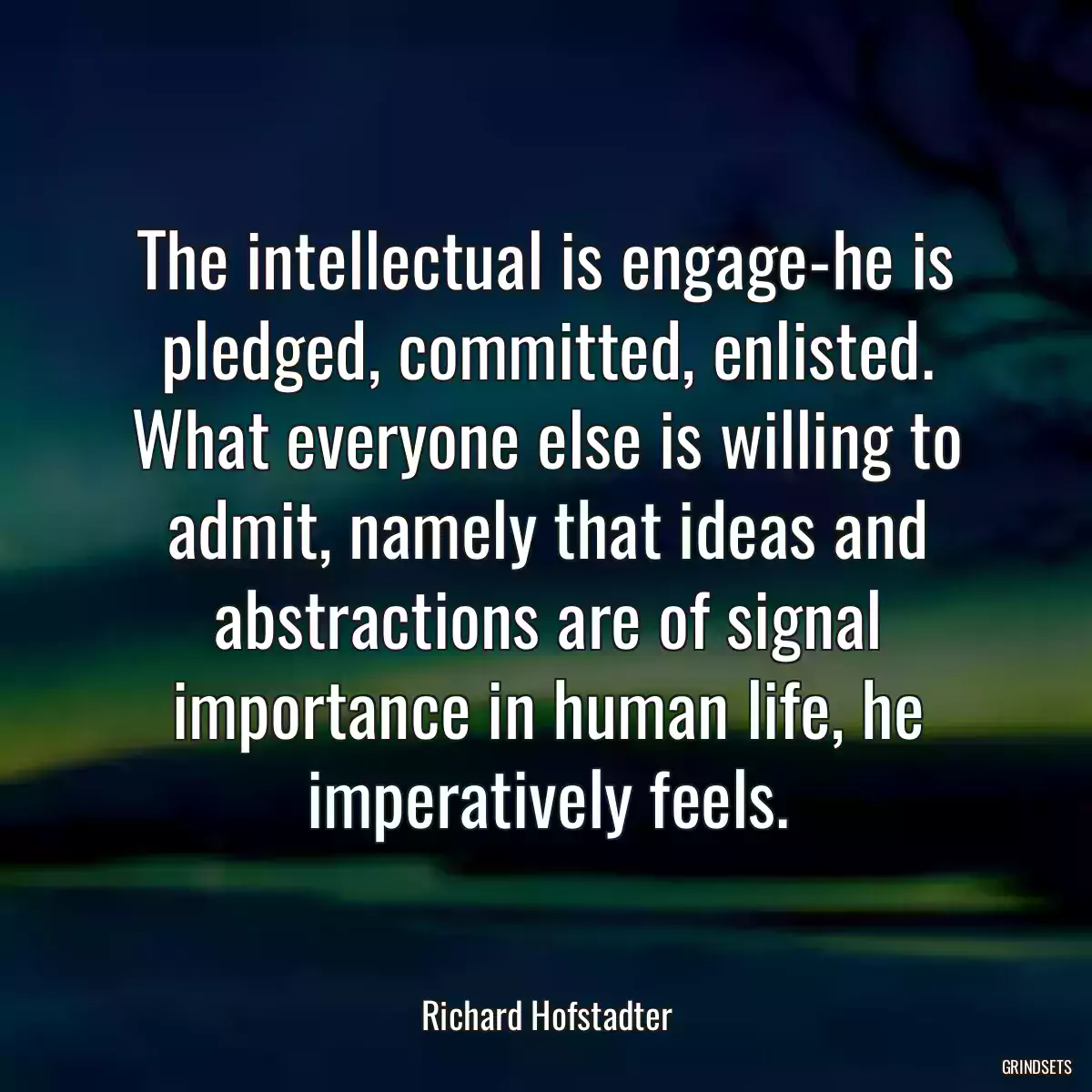 The intellectual is engage-he is pledged, committed, enlisted. What everyone else is willing to admit, namely that ideas and abstractions are of signal importance in human life, he imperatively feels.