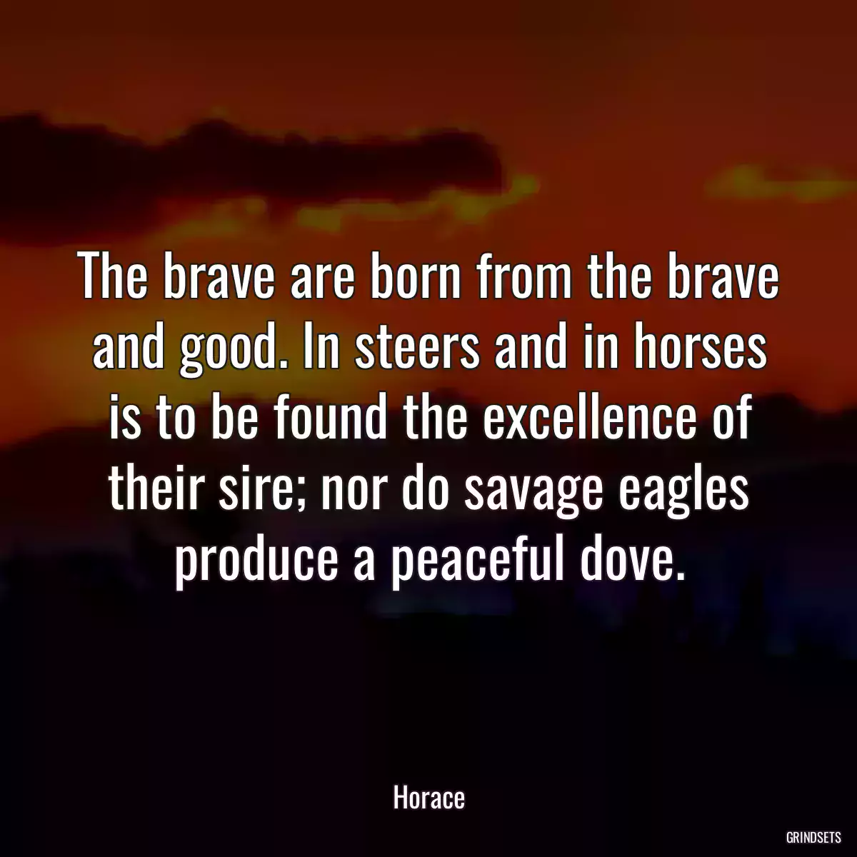 The brave are born from the brave and good. In steers and in horses is to be found the excellence of their sire; nor do savage eagles produce a peaceful dove.