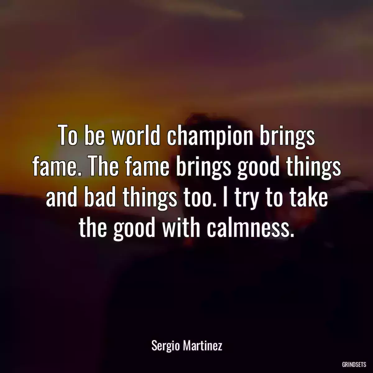 To be world champion brings fame. The fame brings good things and bad things too. I try to take the good with calmness.