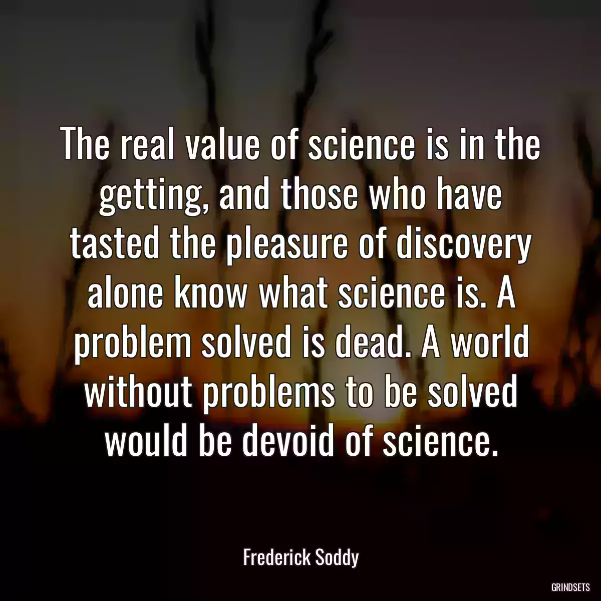 The real value of science is in the getting, and those who have tasted the pleasure of discovery alone know what science is. A problem solved is dead. A world without problems to be solved would be devoid of science.