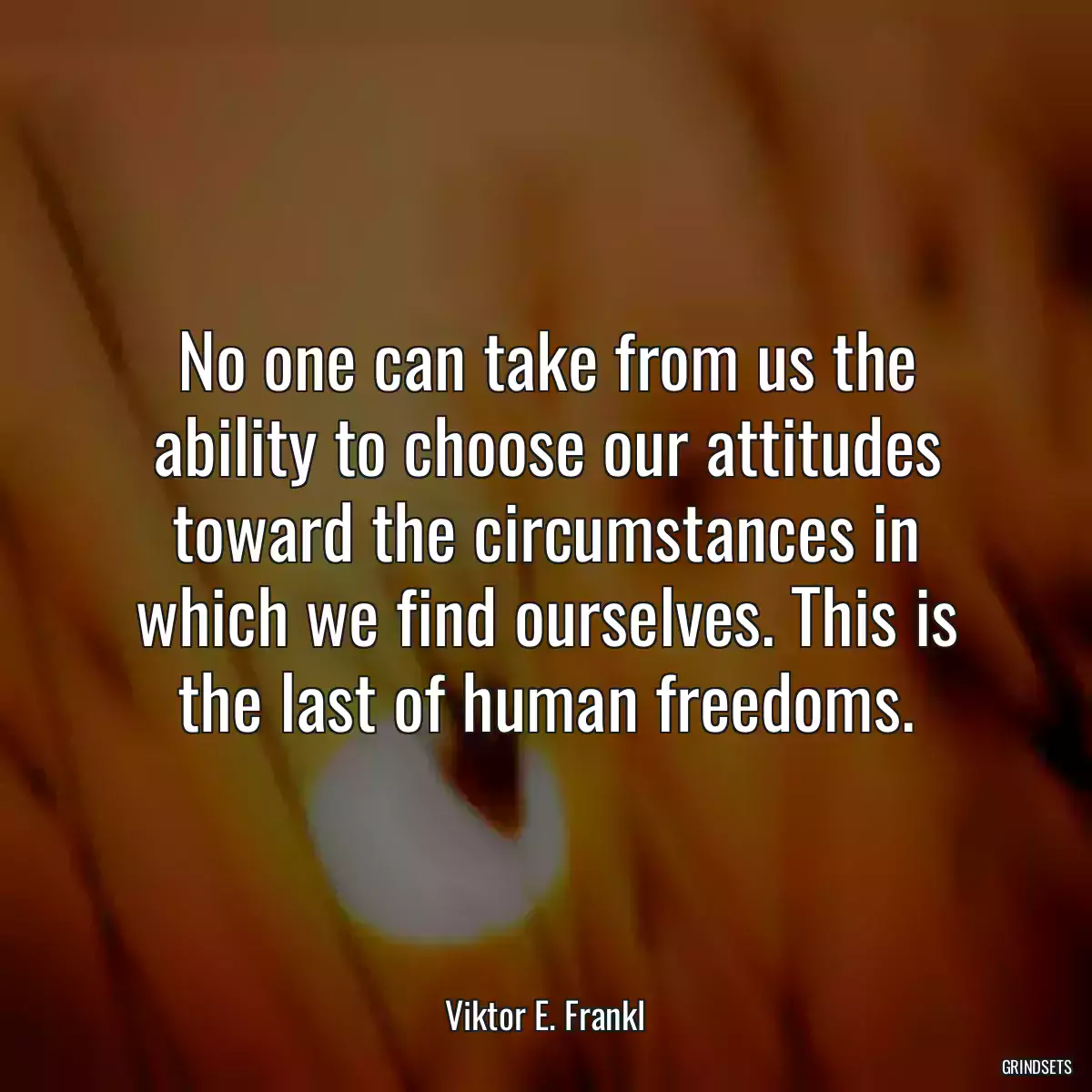 No one can take from us the ability to choose our attitudes toward the circumstances in which we find ourselves. This is the last of human freedoms.