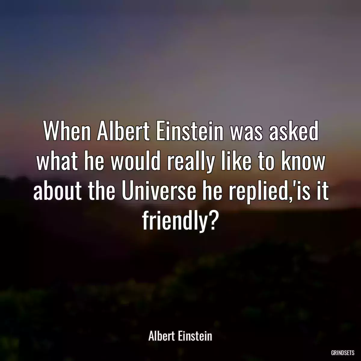 When Albert Einstein was asked what he would really like to know about the Universe he replied,\'is it friendly?