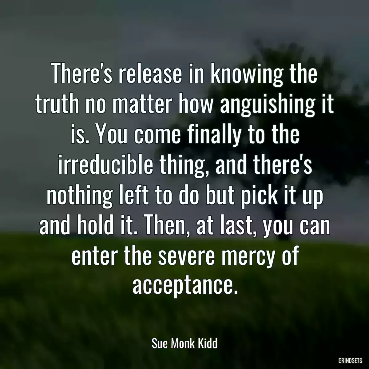 There\'s release in knowing the truth no matter how anguishing it is. You come finally to the irreducible thing, and there\'s nothing left to do but pick it up and hold it. Then, at last, you can enter the severe mercy of acceptance.