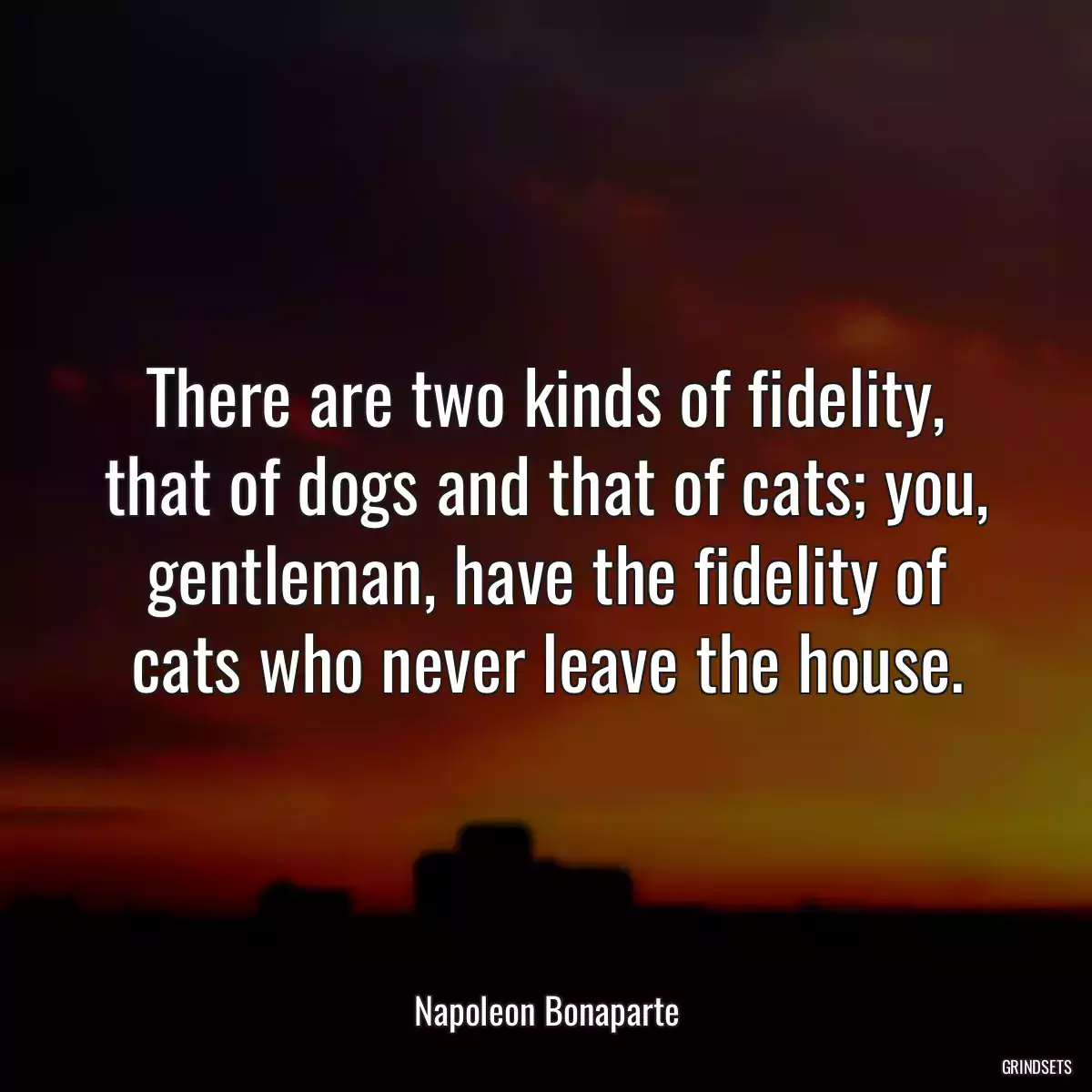 There are two kinds of fidelity, that of dogs and that of cats; you, gentleman, have the fidelity of cats who never leave the house.