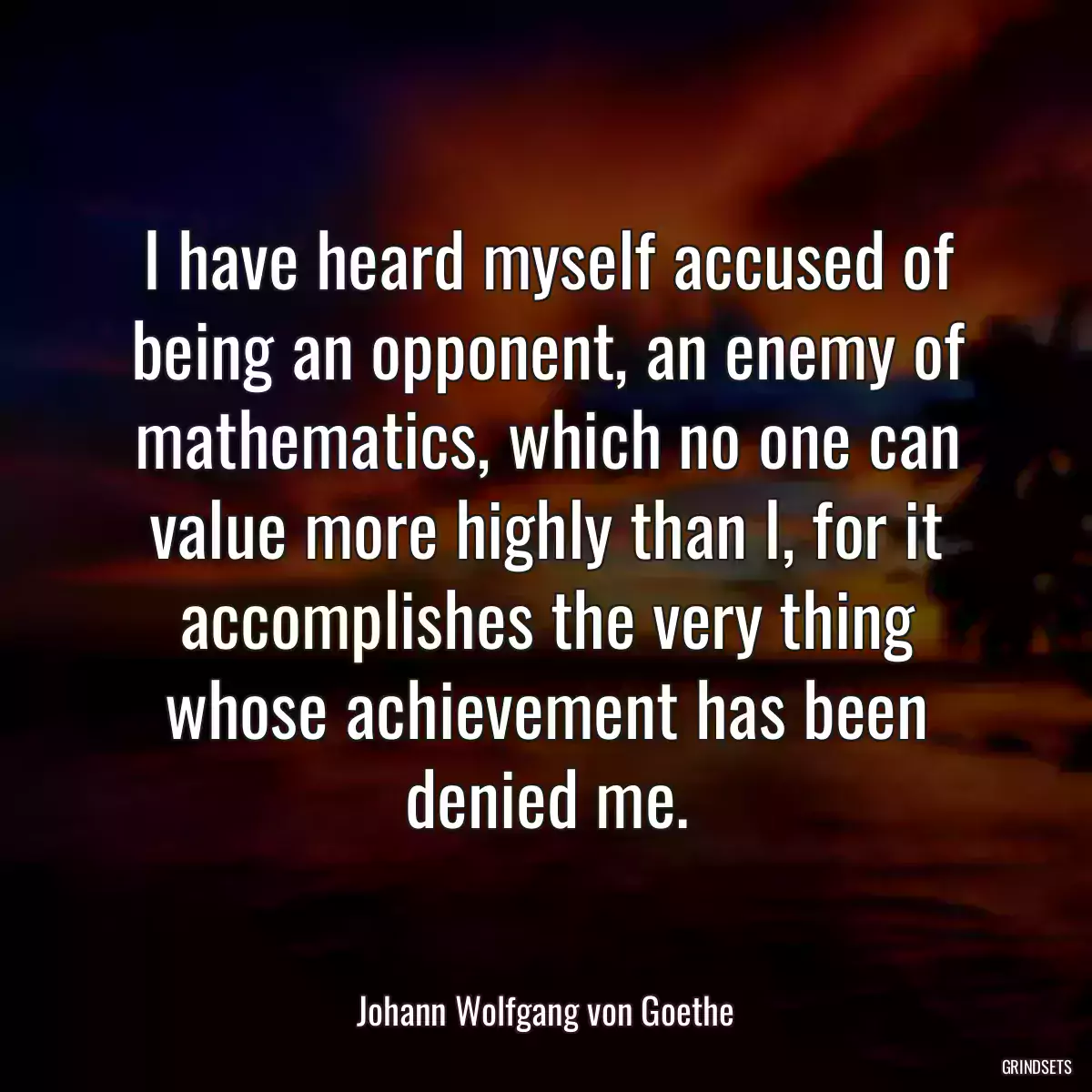 I have heard myself accused of being an opponent, an enemy of mathematics, which no one can value more highly than I, for it accomplishes the very thing whose achievement has been denied me.