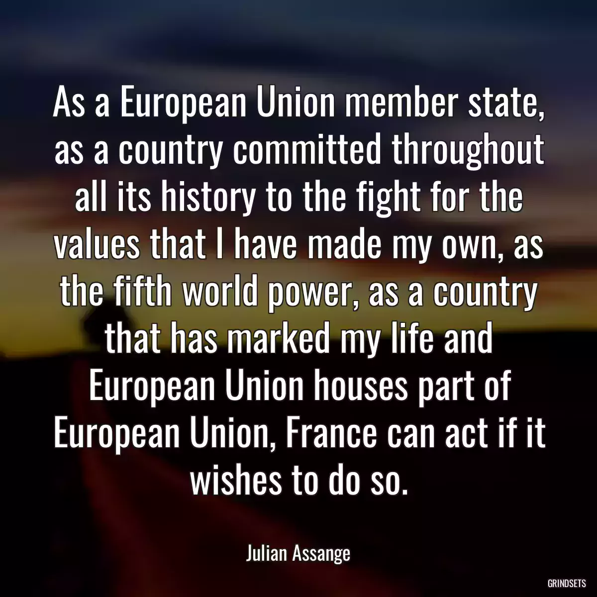 As a European Union member state, as a country committed throughout all its history to the fight for the values that I have made my own, as the fifth world power, as a country that has marked my life and European Union houses part of European Union, France can act if it wishes to do so.