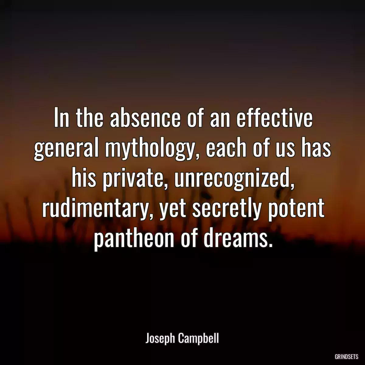 In the absence of an effective general mythology, each of us has his private, unrecognized, rudimentary, yet secretly potent pantheon of dreams.