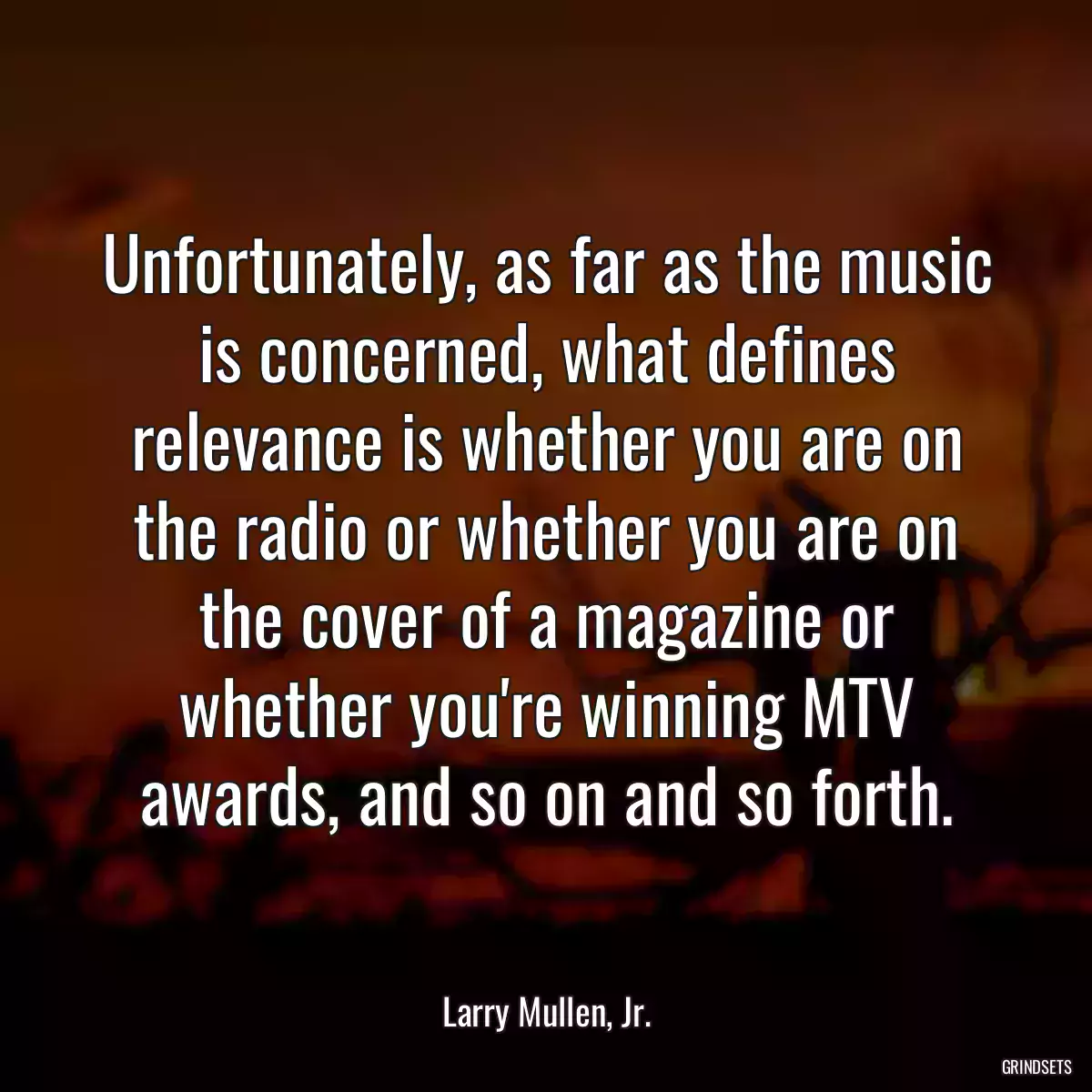 Unfortunately, as far as the music is concerned, what defines relevance is whether you are on the radio or whether you are on the cover of a magazine or whether you\'re winning MTV awards, and so on and so forth.