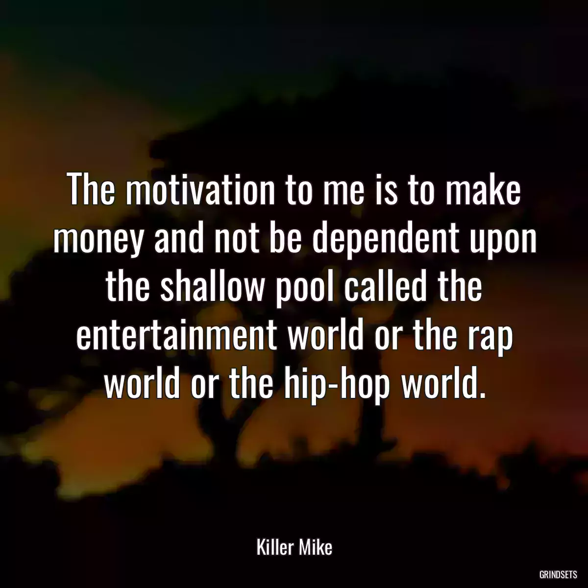 The motivation to me is to make money and not be dependent upon the shallow pool called the entertainment world or the rap world or the hip-hop world.