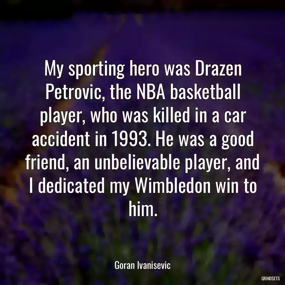 My sporting hero was Drazen Petrovic, the NBA basketball player, who was killed in a car accident in 1993. He was a good friend, an unbelievable player, and I dedicated my Wimbledon win to him.