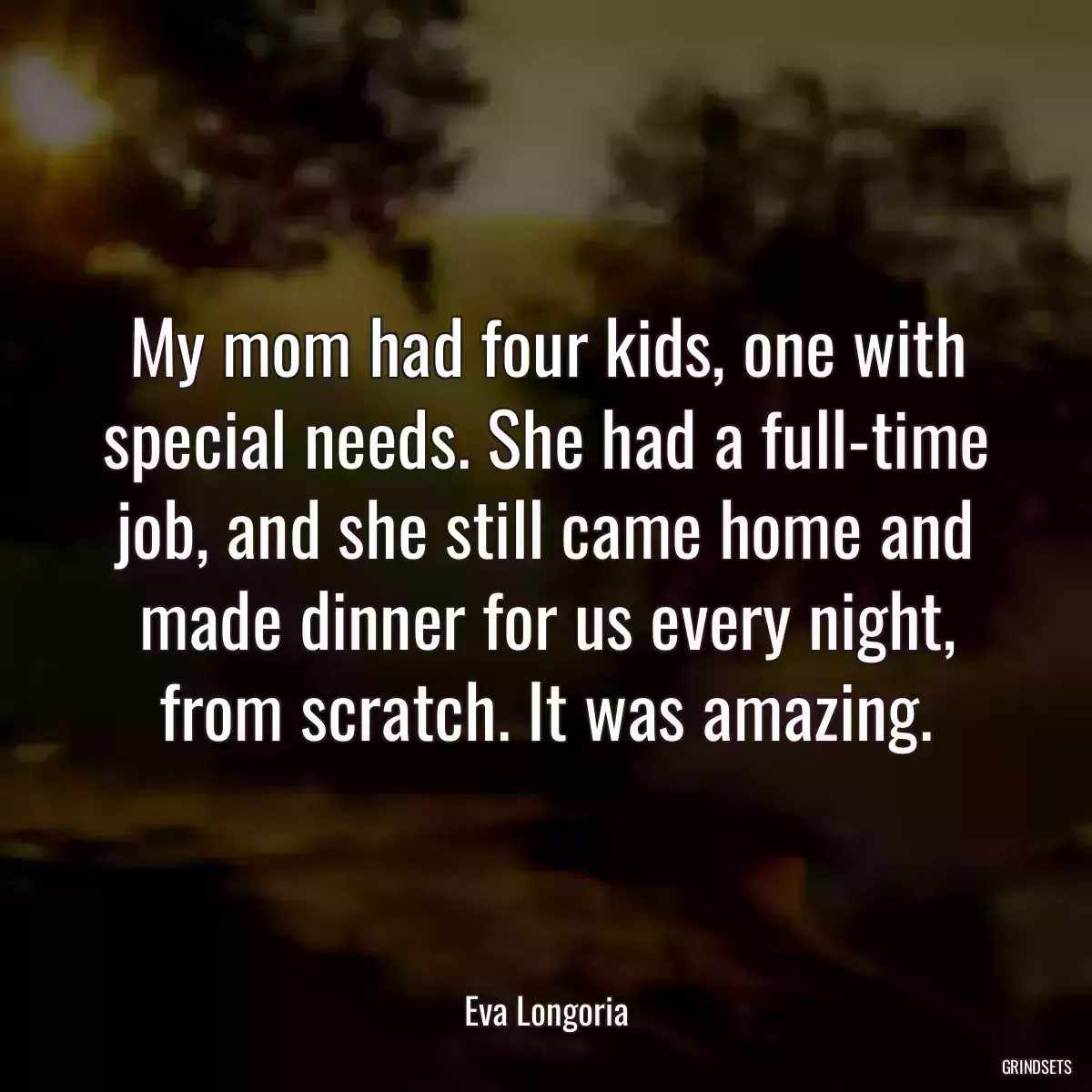 My mom had four kids, one with special needs. She had a full-time job, and she still came home and made dinner for us every night, from scratch. It was amazing.