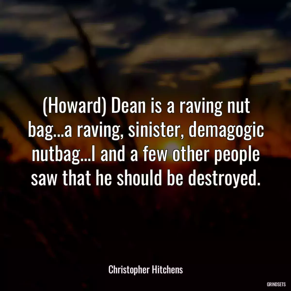 (Howard) Dean is a raving nut bag...a raving, sinister, demagogic nutbag...I and a few other people saw that he should be destroyed.