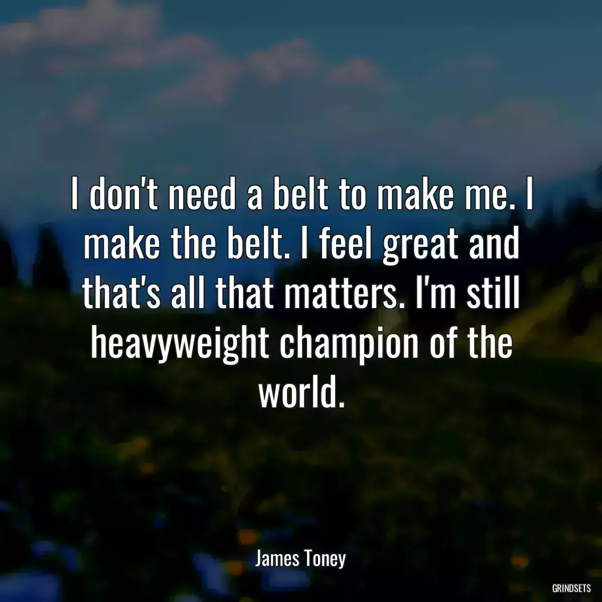 I don\'t need a belt to make me. I make the belt. I feel great and that\'s all that matters. I\'m still heavyweight champion of the world.