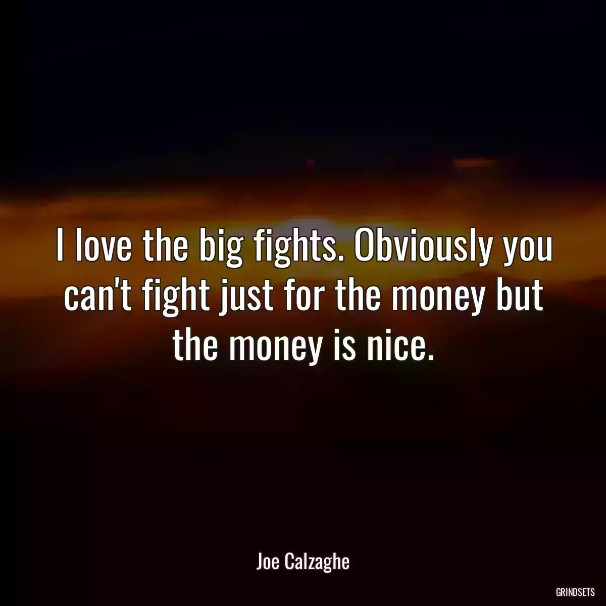 I love the big fights. Obviously you can\'t fight just for the money but the money is nice.