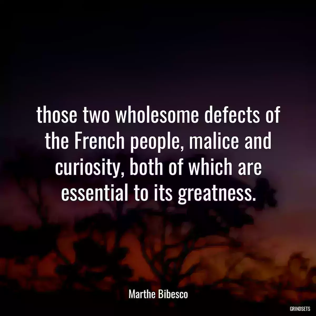 those two wholesome defects of the French people, malice and curiosity, both of which are essential to its greatness.