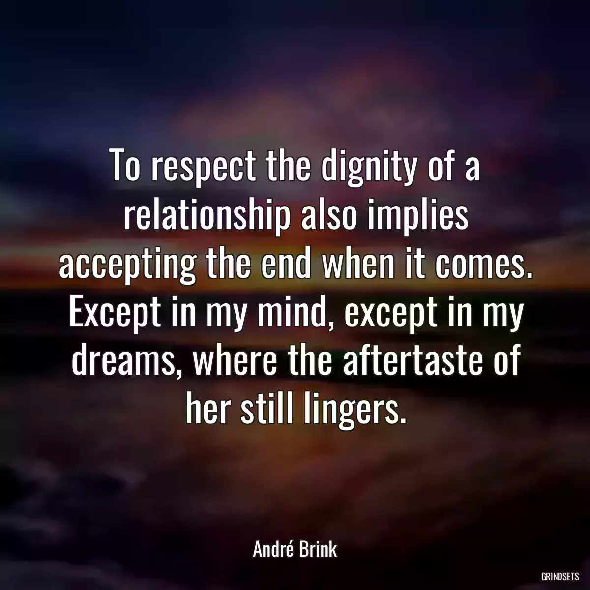 To respect the dignity of a relationship also implies accepting the end when it comes. Except in my mind, except in my dreams, where the aftertaste of her still lingers.