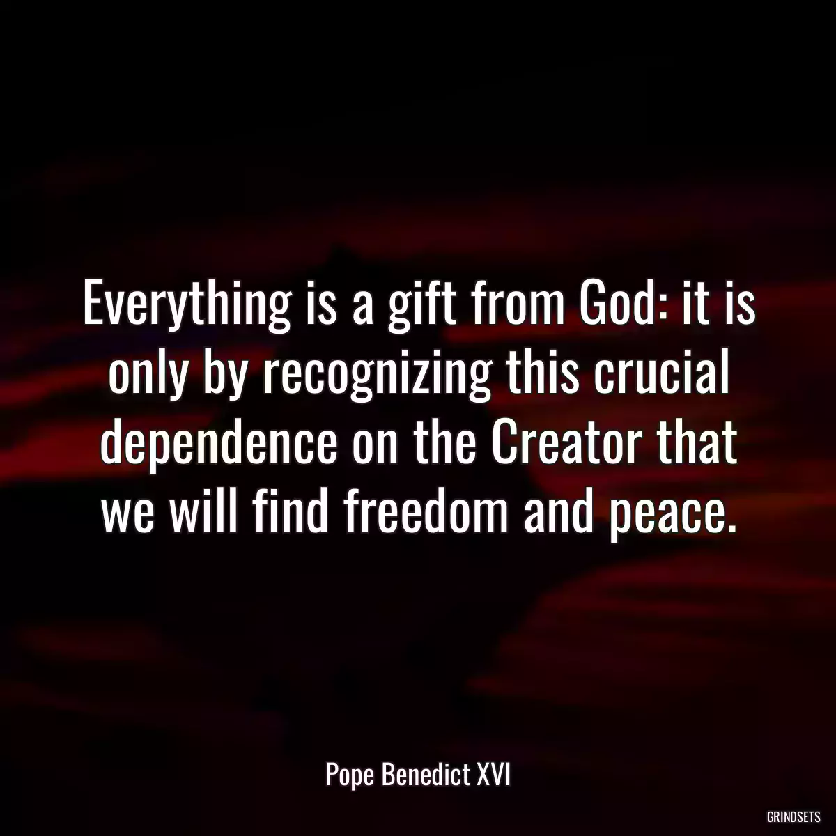 Everything is a gift from God: it is only by recognizing this crucial dependence on the Creator that we will find freedom and peace.