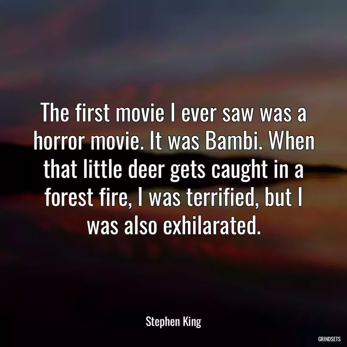 The first movie I ever saw was a horror movie. It was Bambi. When that little deer gets caught in a forest fire, I was terrified, but I was also exhilarated.