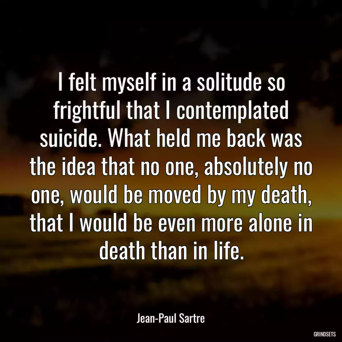 I felt myself in a solitude so frightful that I contemplated suicide. What held me back was the idea that no one, absolutely no one, would be moved by my death, that I would be even more alone in death than in life.