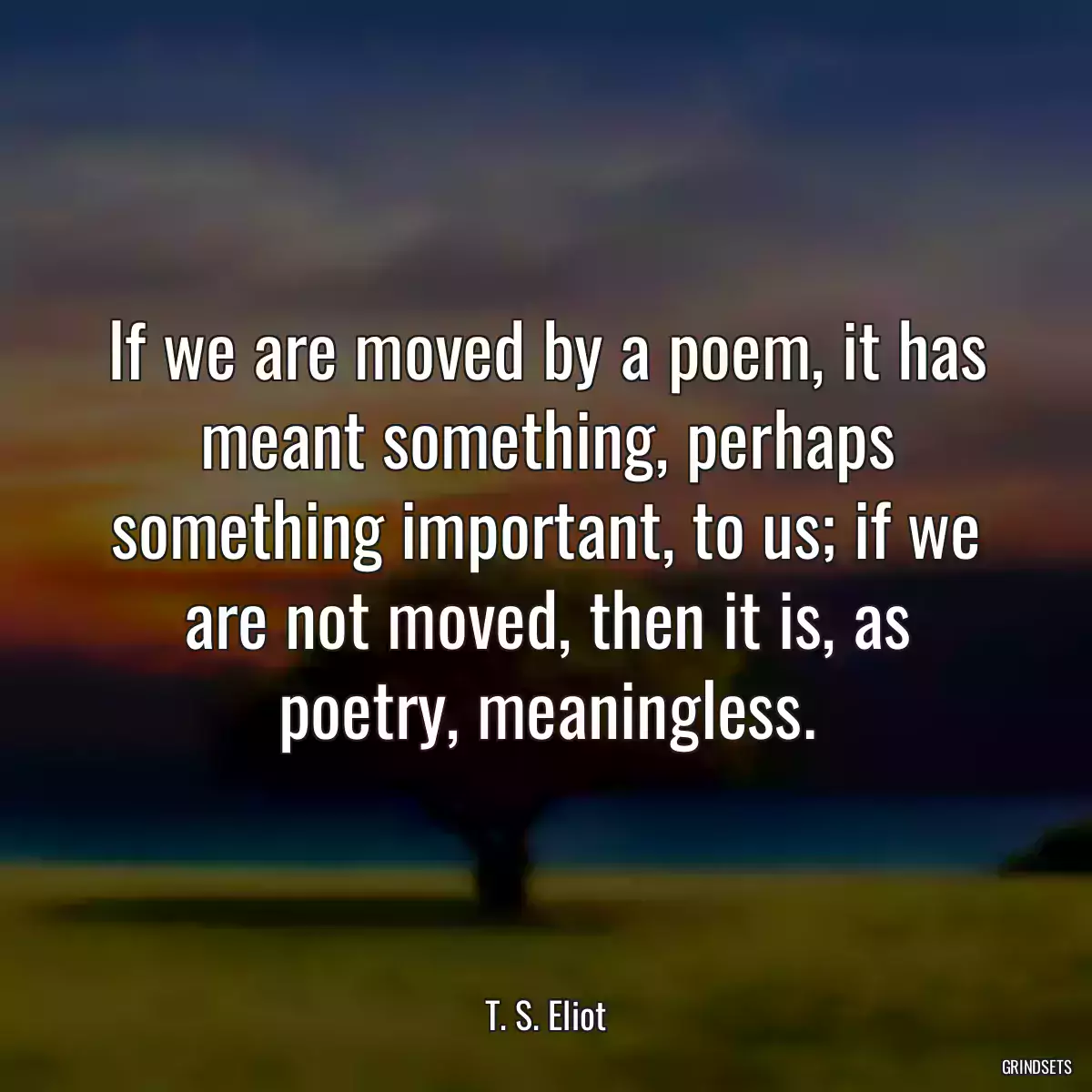 If we are moved by a poem, it has meant something, perhaps something important, to us; if we are not moved, then it is, as poetry, meaningless.