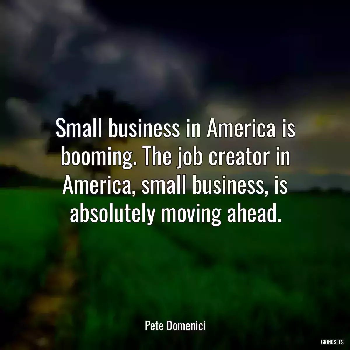 Small business in America is booming. The job creator in America, small business, is absolutely moving ahead.