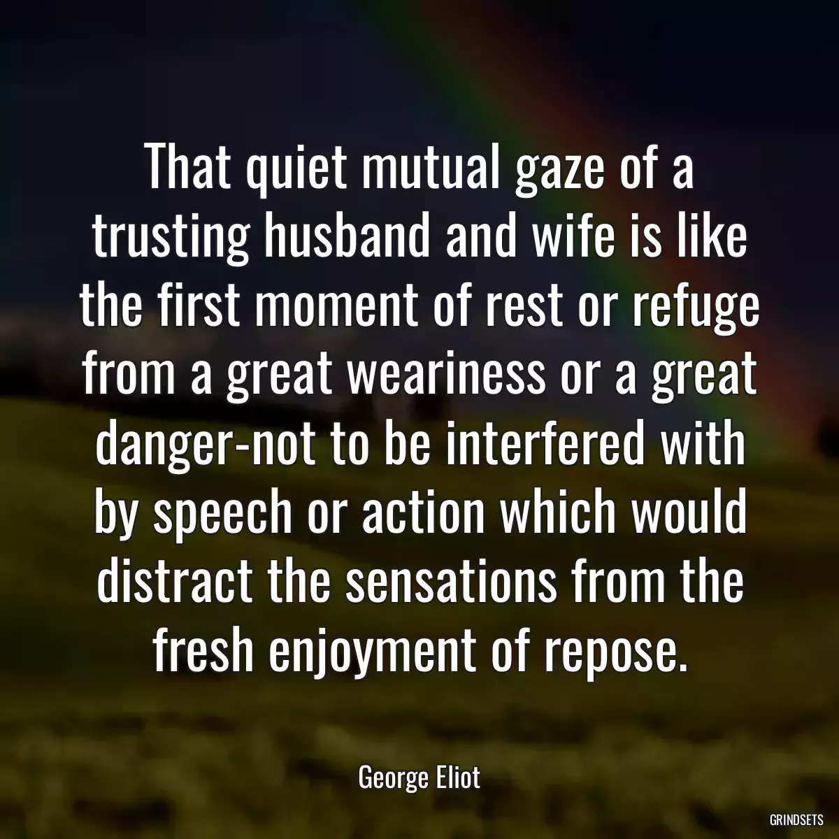 That quiet mutual gaze of a trusting husband and wife is like the first moment of rest or refuge from a great weariness or a great danger-not to be interfered with by speech or action which would distract the sensations from the fresh enjoyment of repose.