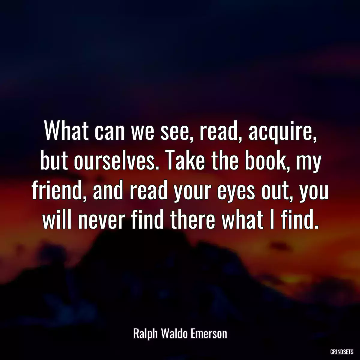 What can we see, read, acquire, but ourselves. Take the book, my friend, and read your eyes out, you will never find there what I find.